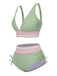 Schwarz 1970er V-Ausschnitt Patchwork Hohe-Taille Bikini