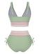 Schwarz 1970er V-Ausschnitt Patchwork Hohe-Taille Bikini