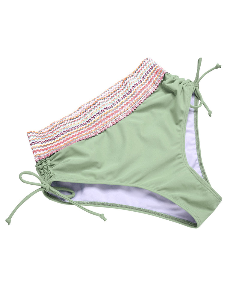 Schwarz 1970er V-Ausschnitt Patchwork Hohe-Taille Bikini