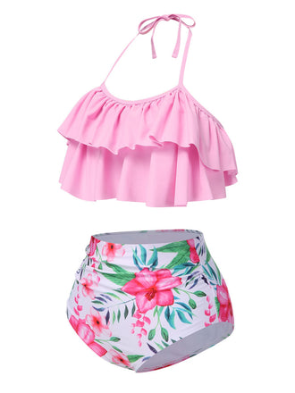 Rosa 1930er Blumen Rüschen Halter Badeanzug