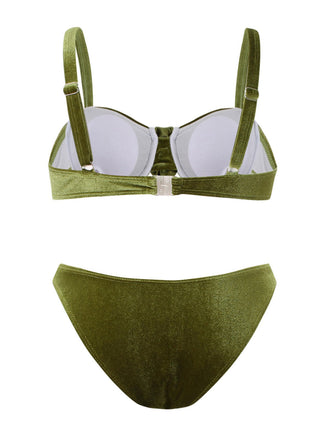Grün 1960er Solide Samt 3D Rose Bikini Set