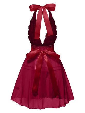 1950er V-Ausschnitt Halter Spitze Transparenter Nachthemden