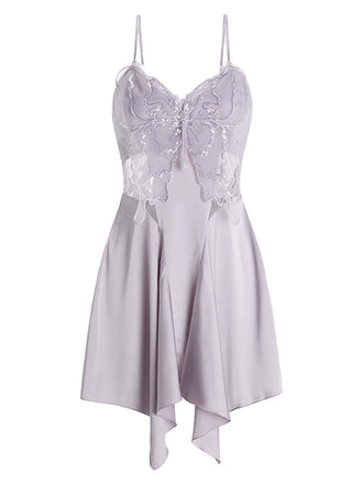 Lavendel 1970er Spitze Patchwork Schmetterling Nachthemd