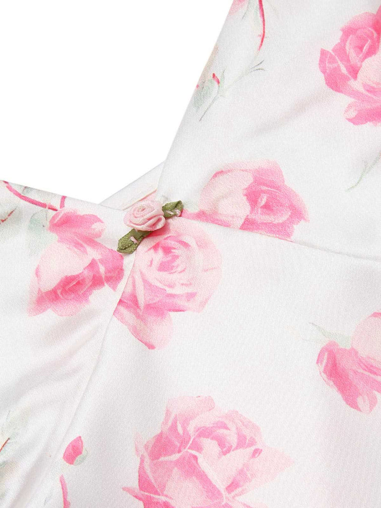 [Vorverkauf] Blassrosa 1930er Rosen Rüschen Satin Träger Nachthemd