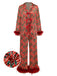 [Vorverkauf] Rot 1950er Stechpalme & Candy Streifen Feder Pajama Set