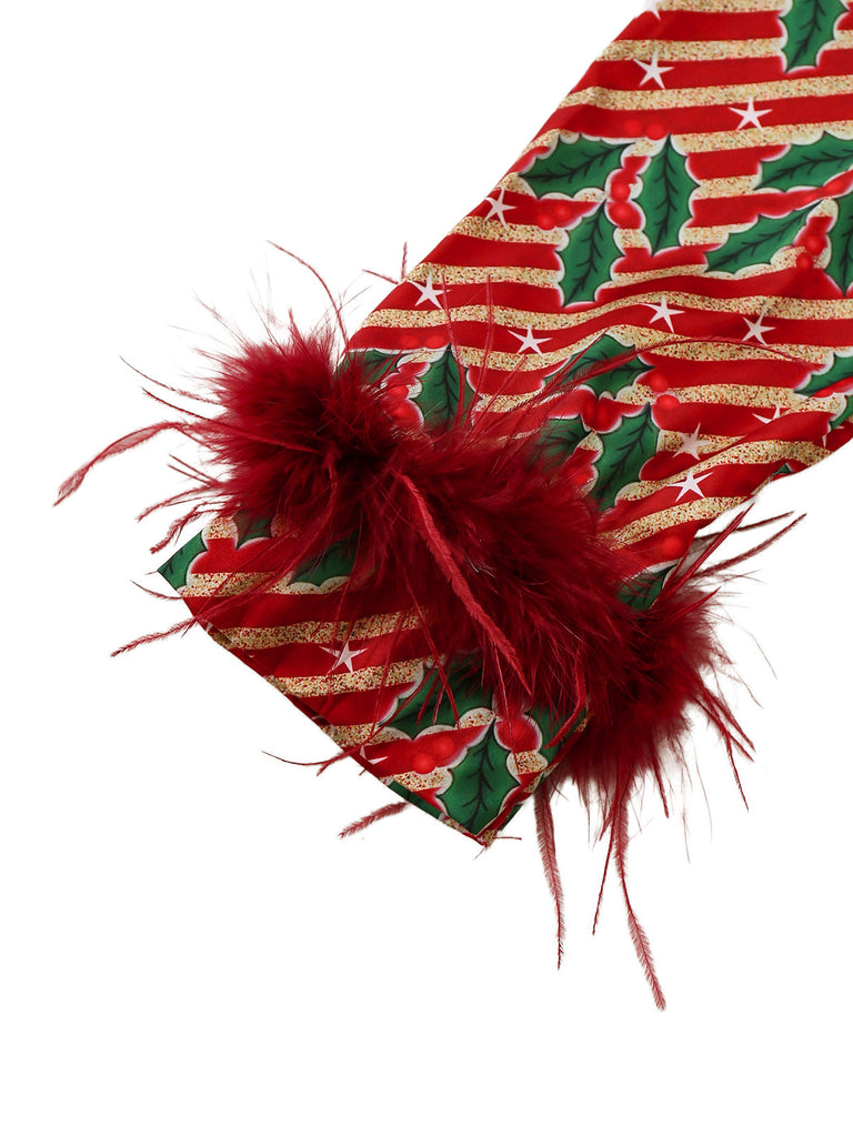 [Vorverkauf] Rot 1950er Stechpalme & Candy Streifen Feder Pajama Set