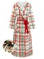 [Vorverkauf] Cremeweiß 1950er Weihnachten Plaid Blütenkragen Revers Robe