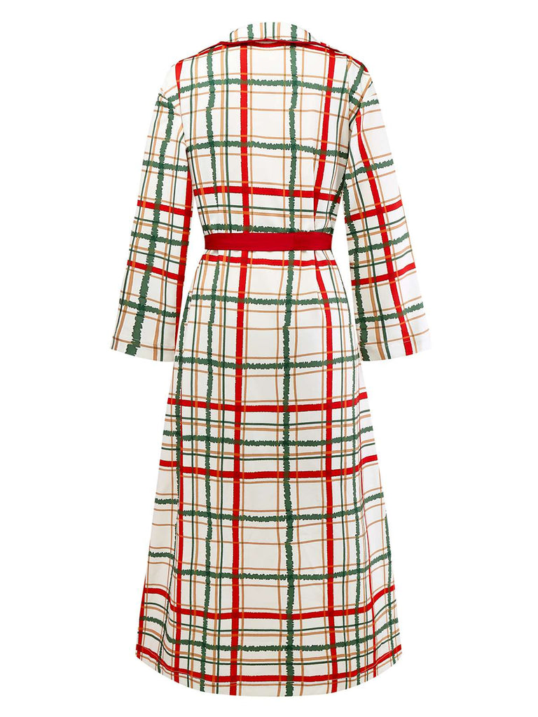 [Vorverkauf] Cremeweiß 1950er Weihnachten Plaid Blütenkragen Revers Robe