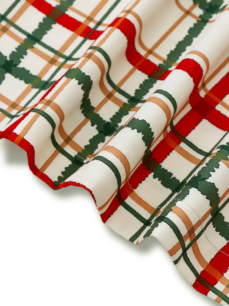 [Vorverkauf] Cremeweiß 1950er Weihnachten Plaid Blütenkragen Revers Robe