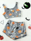 2PCS Grau 1970er Halloween Glühend Flanell Pyjama Sett