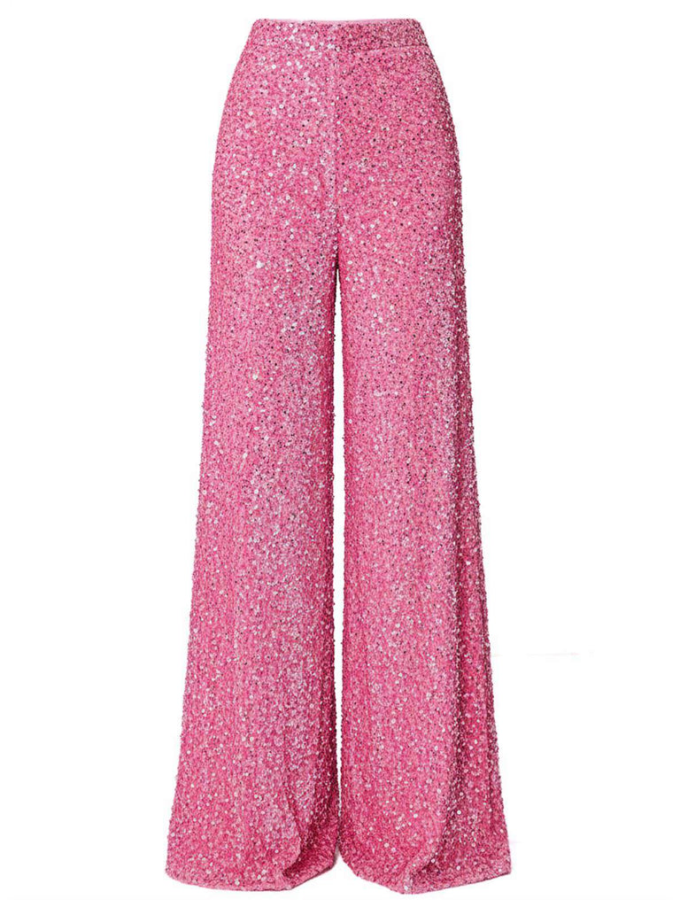 1970er Solide Pailletten Disco Weit Bein Hose