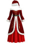 Rot 1930er Weihnachten Samt Kunstpelzbesatz Kleid