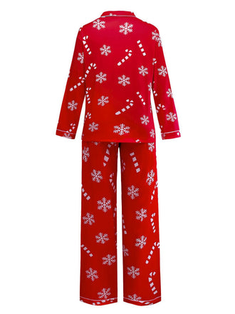 Rot 1950er Weihnachten Schneeflocke Zuckerstange Pajama Set