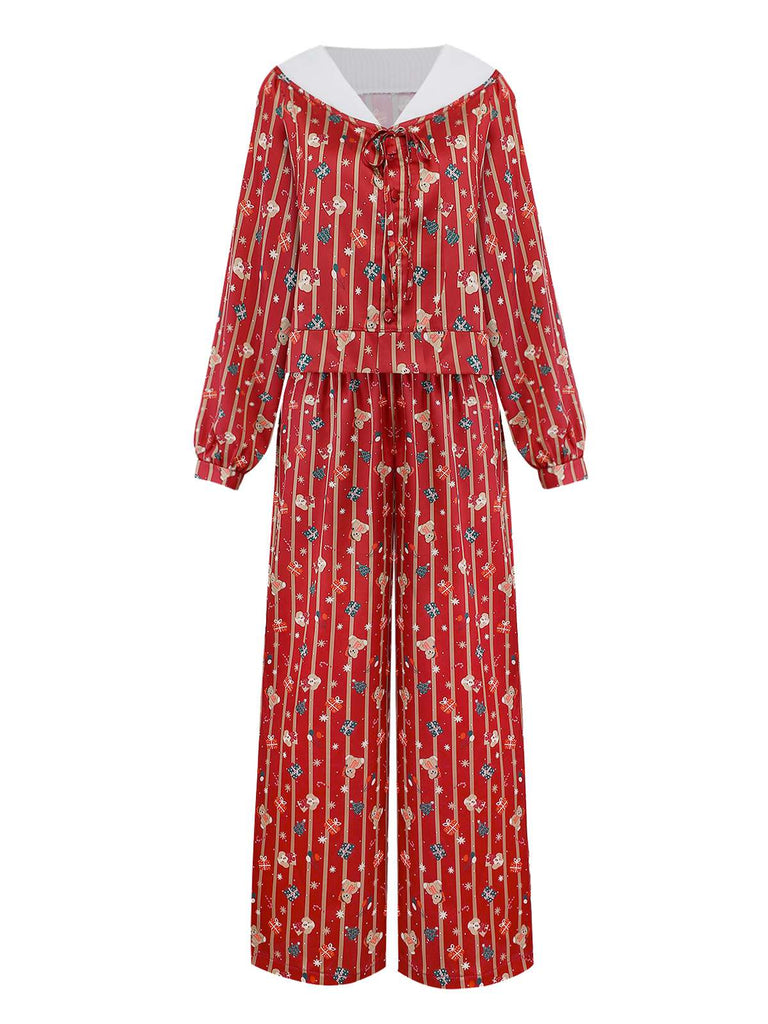 [Vorverkauf] Rot 1950er Weihnachten Süssigkeit Streifen Plüsch Pyjama