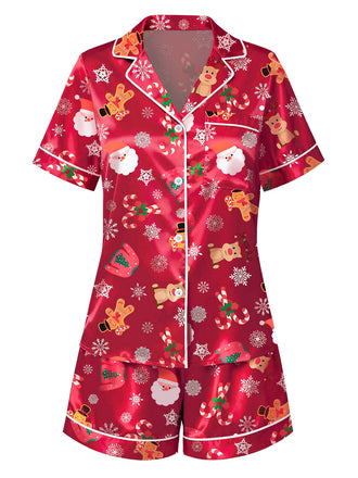 [Vorverkauf] Rot 1950er Revers Weihnachten Pyjama Set