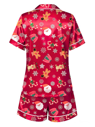 [Vorverkauf] Rot 1950er Revers Weihnachten Pyjama Set