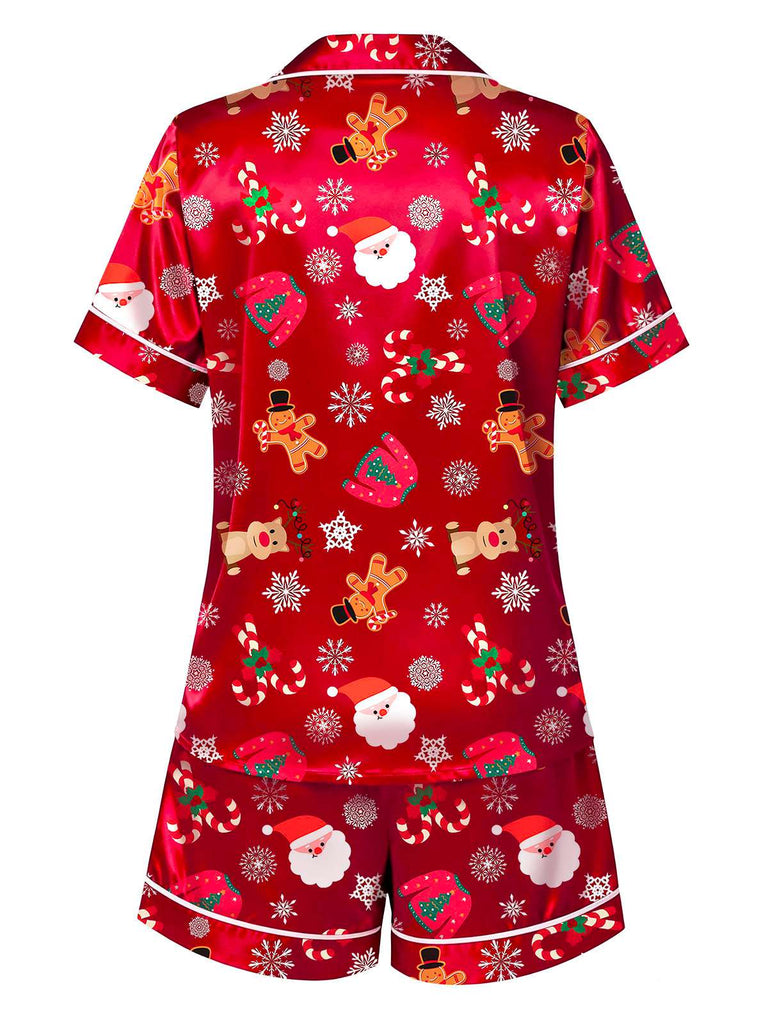 [Vorverkauf] Rot 1950er Revers Weihnachten Pyjama Set