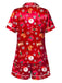 [Vorverkauf] Rot 1950er Revers Weihnachten Pyjama Set
