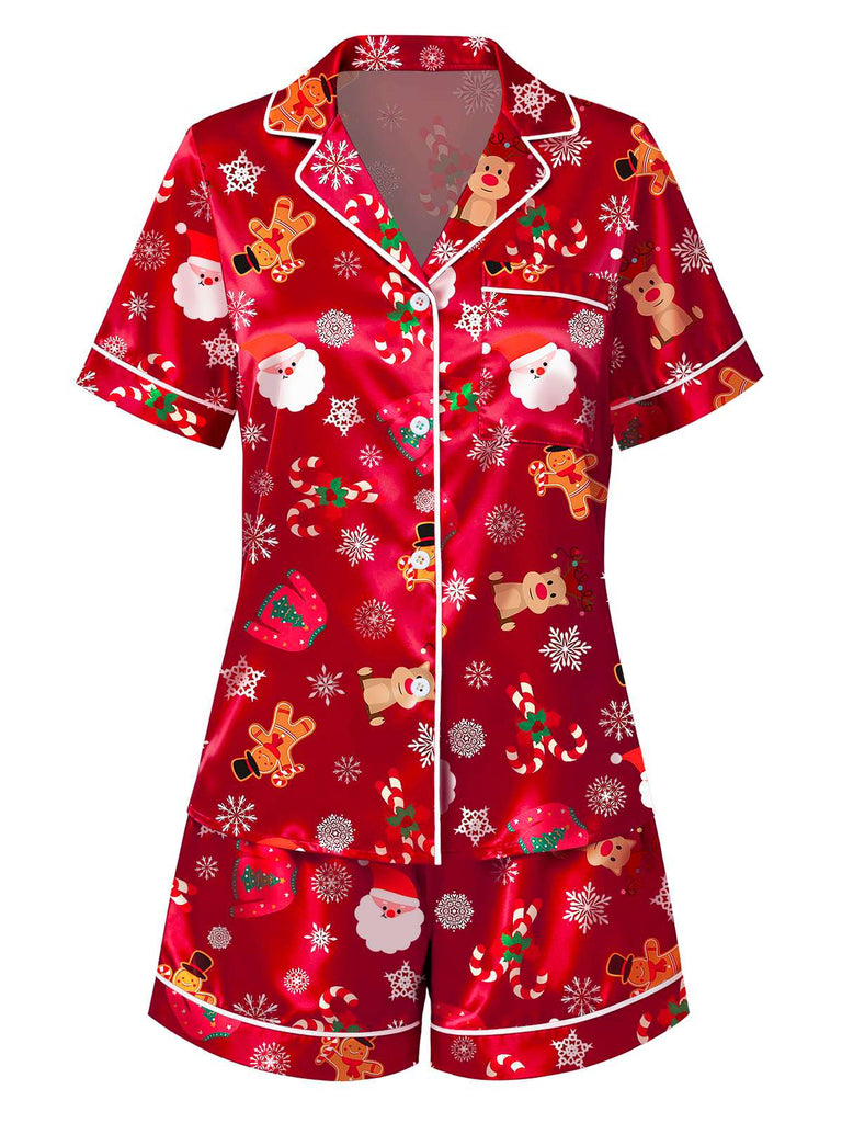 [Vorverkauf] Rot 1950er Revers Weihnachten Pyjama Set