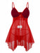 Rot 1970er Sheer Babydoll Unterwäsche Set Mit Pompon