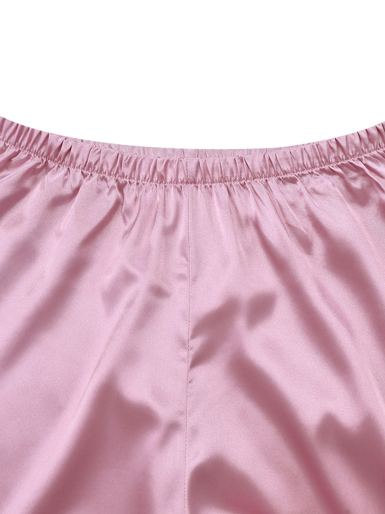 1930er Solide Federbesatz Satin Pyjama Set