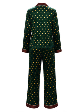 [Vorverkauf] Dunkelgrün 1970er Kontrast Polka Dots Pyjama