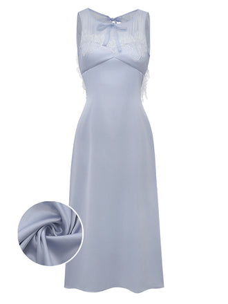 [Vorverkauf] Hellblau 1930er Rückenausschnitt Spitze Nachthemd