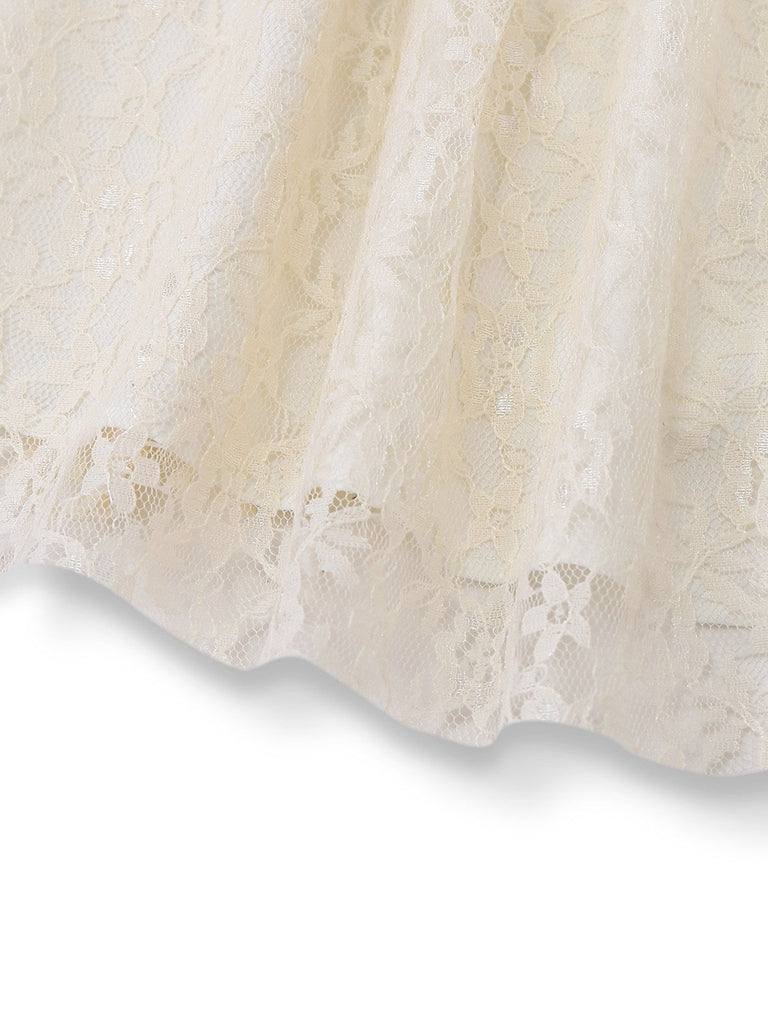 [Vorverkauf] Aprikose 1950er Blumen Besticktes Spitze Slip Nachthemd