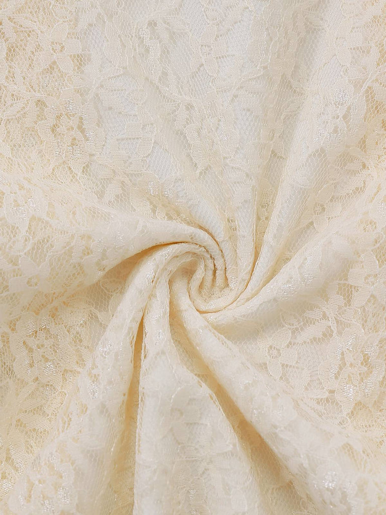 [Vorverkauf] Aprikose 1950er Blumen Besticktes Spitze Slip Nachthemd