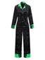 Grün & Schwarz 1960er Schimmer Samt Gekerbter Kragen Pyjama Set