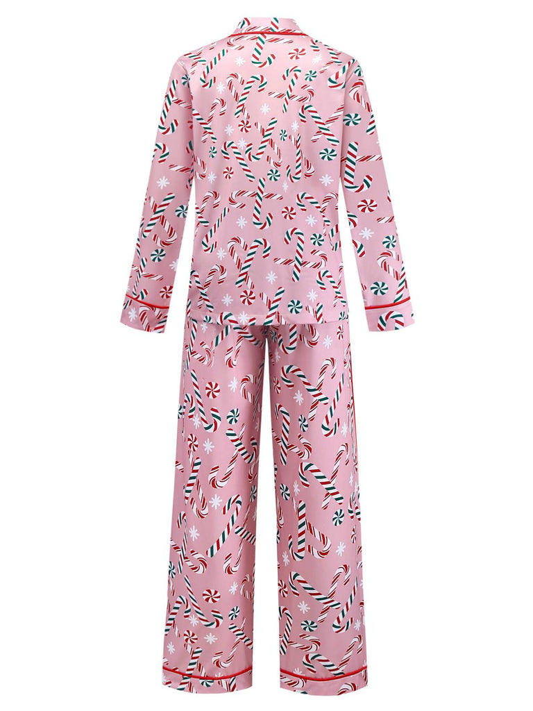 Rosa 1940er Weihnachten Zuckerstange Pyjama Set