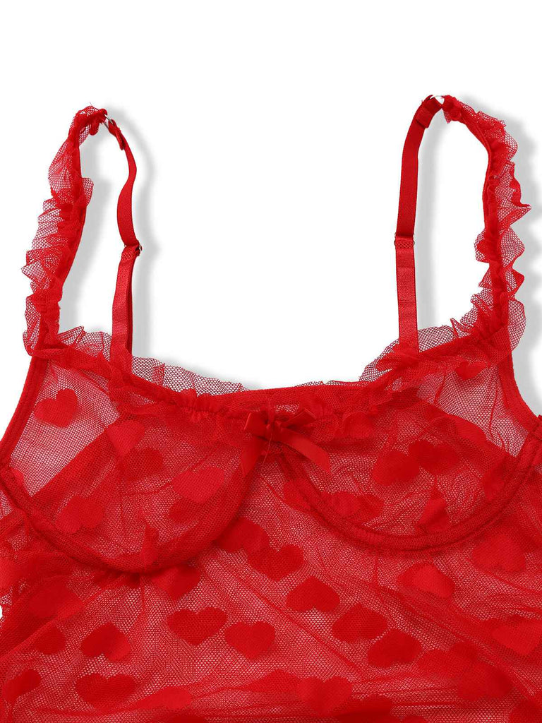 Rot 1930er Herz Netz Gurt Nachthemd