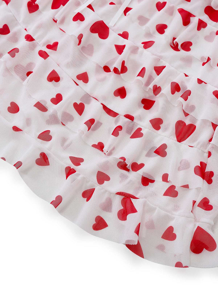 Rot 1960er Herz Rüschen Netz Slip Nachthemd