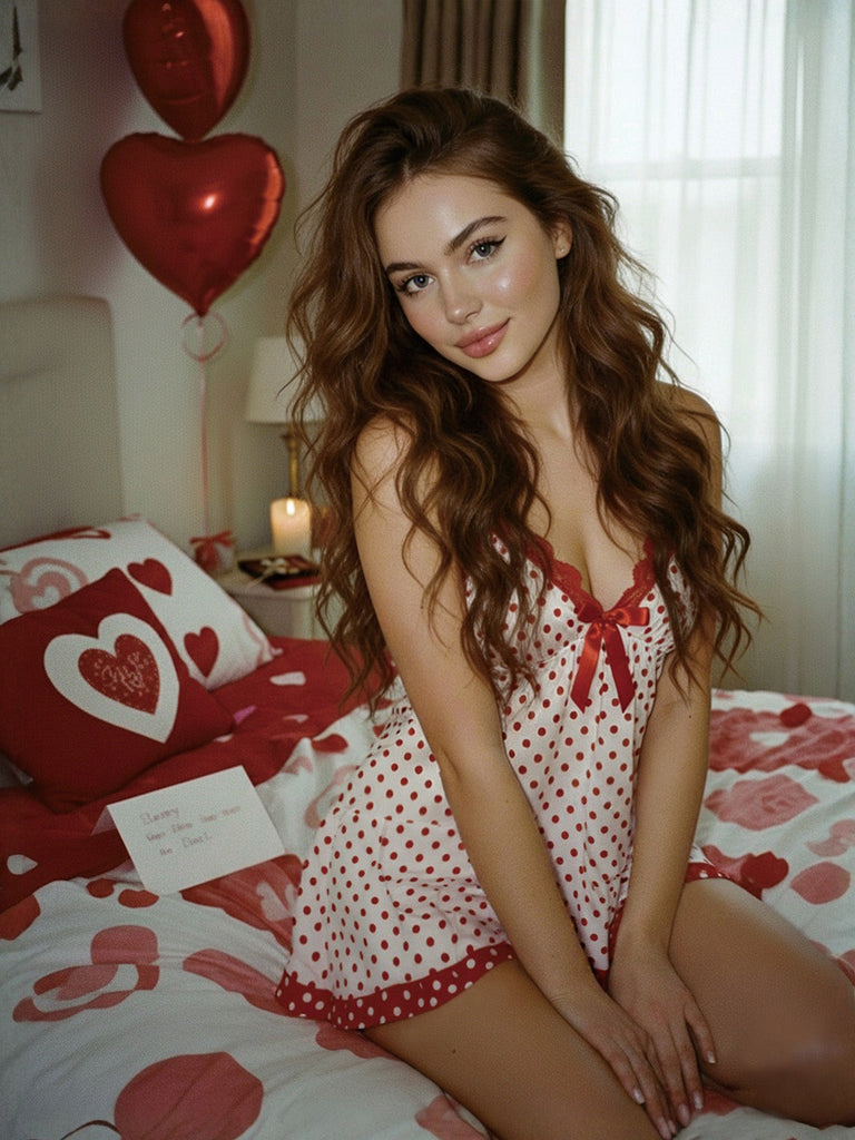 [Vorverkauf] Rot 1960er Polka Punkte Bogen Slip Nachthemd