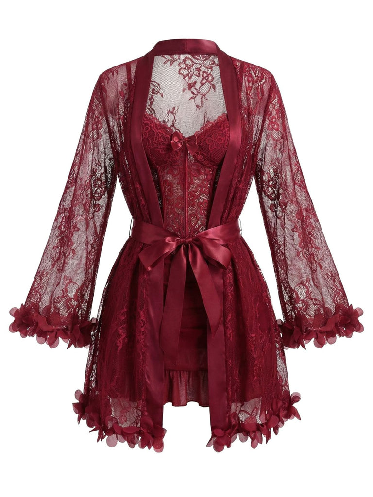 1960er Spaghetti Gurt Spitze Gürtel Nachtwäsche Set