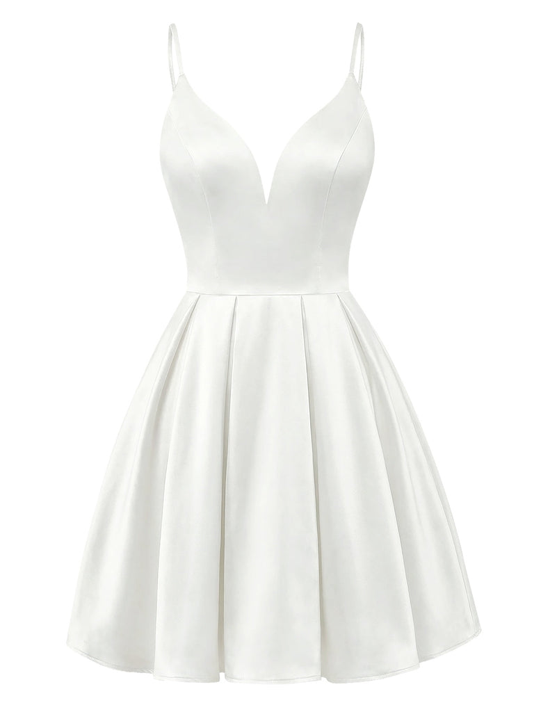 [Vorverkauf] Weiß 1960er Engel Flügel Satin Plissiertes Nachthemd