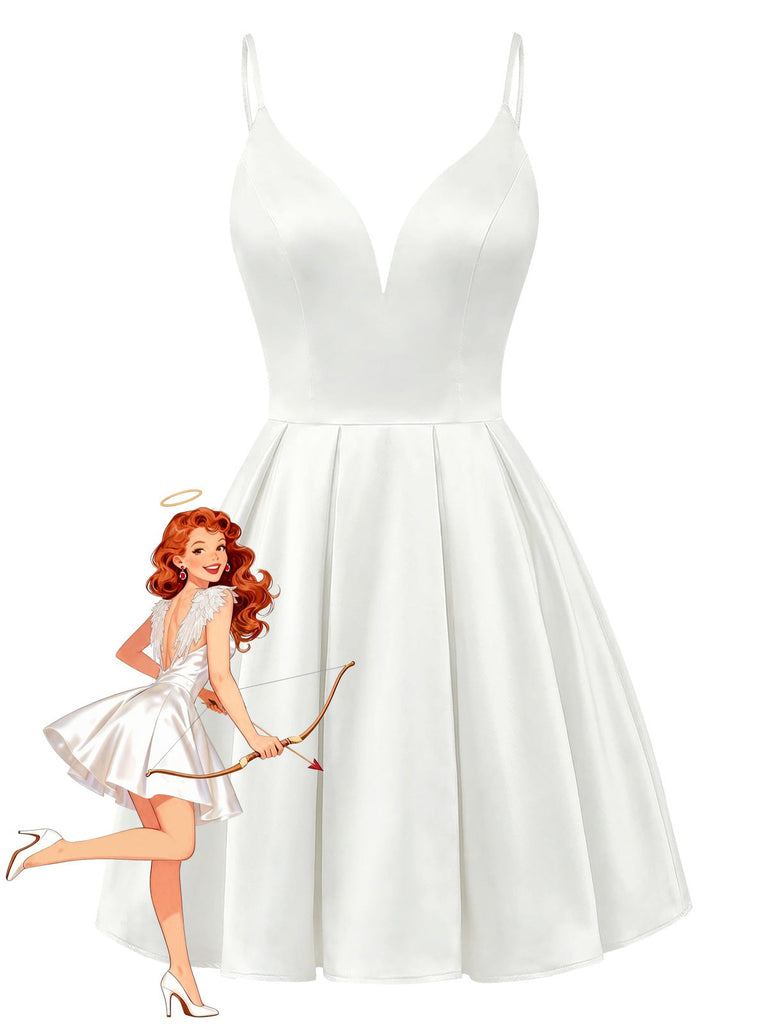 [Vorverkauf] Weiß 1960er Engel Flügel Satin Plissiertes Nachthemd