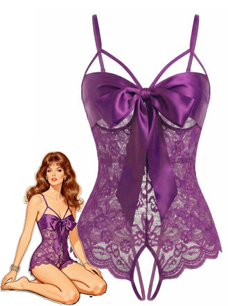 1970er Spitze Satin Bogen Verstellbar Träger Dessous