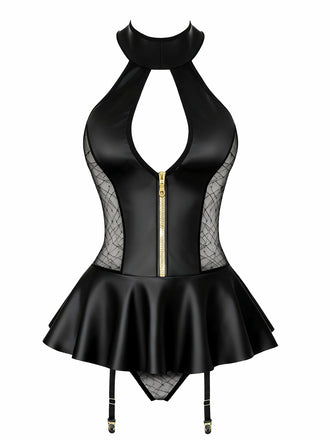 Schwarz 1960er Lackleder Durchsichtig Sexy Mini Kleid