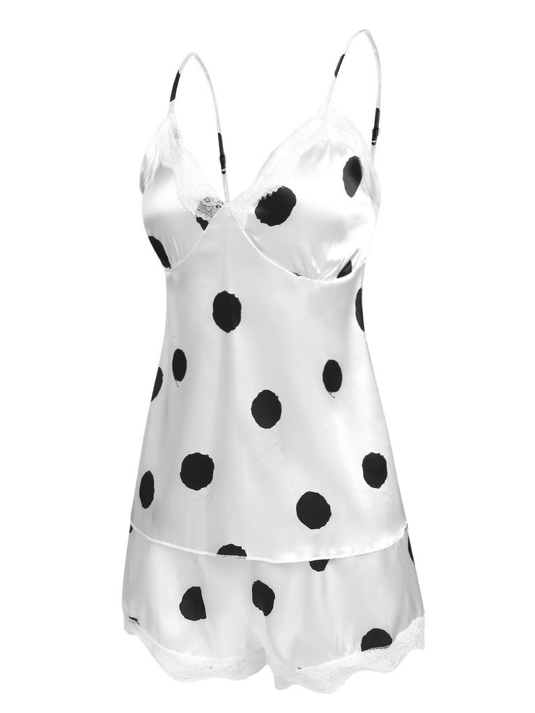 1950er Polka Punkt Spitze Unterhemd Nachtwäsche