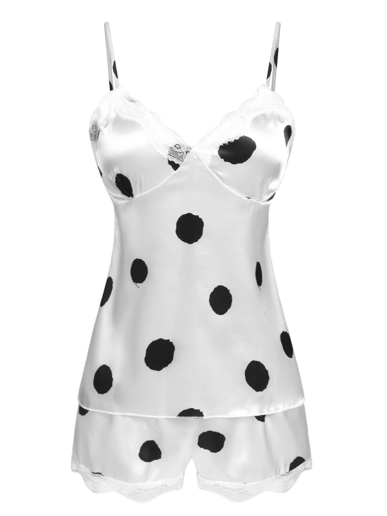 1950er Polka Punkt Spitze Unterhemd Nachtwäsche