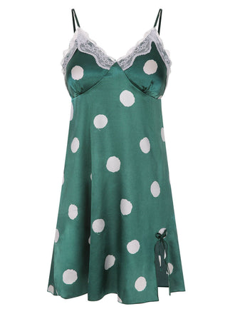 Grün 1950er Polka Dot Spitze Spaghetti Träger Nachtwäsche