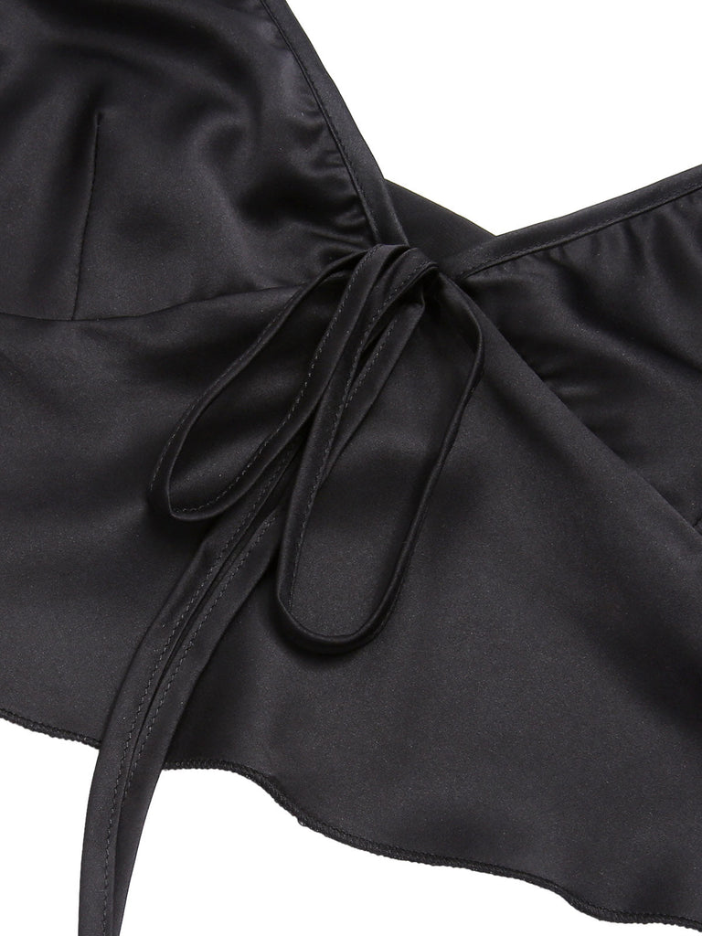 Schwarz & Rot 1950er Spaghetti Träger Spitze Nachtwäsche