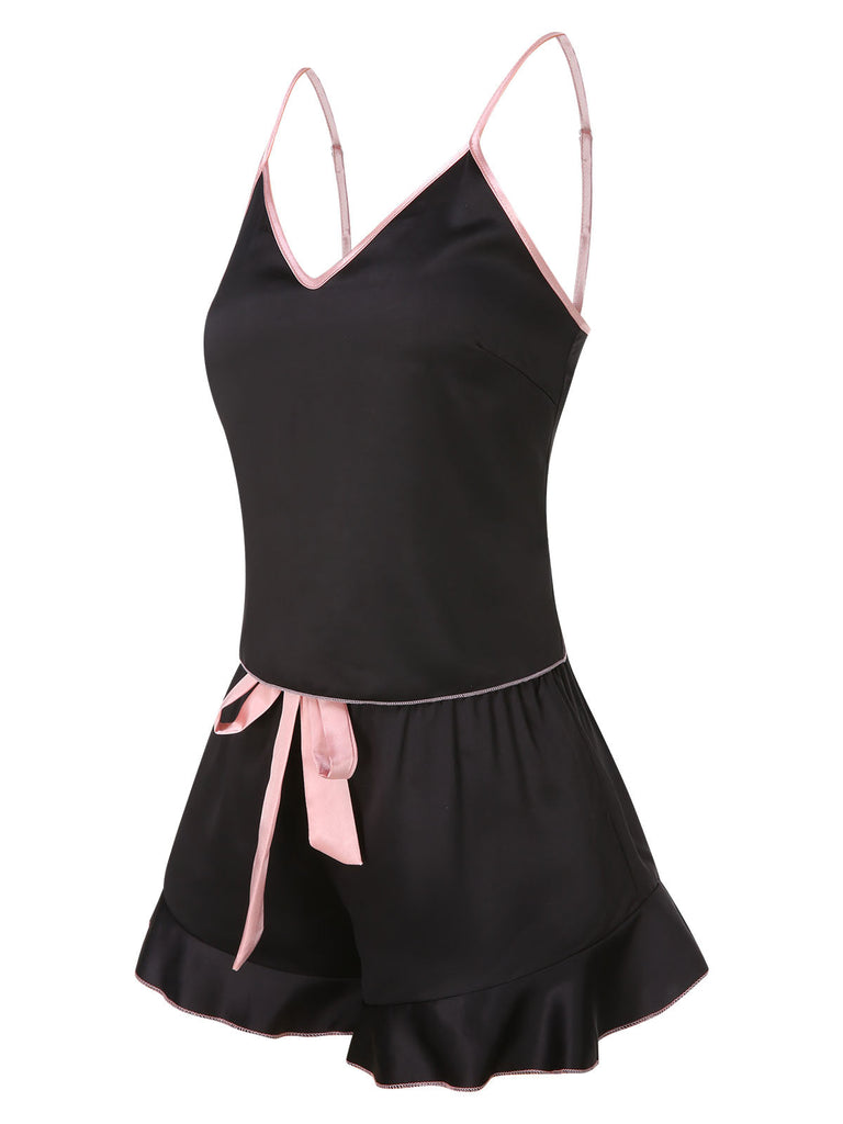 1970er Spaghetti Träger Satin Band Pyjama