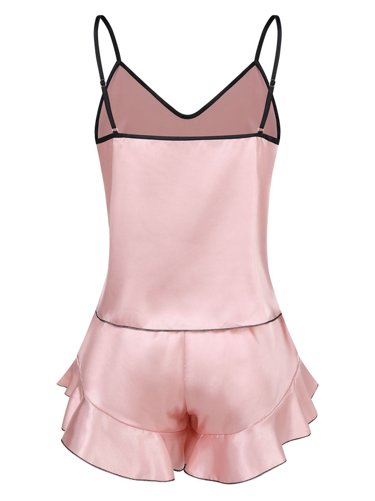 1970er Spaghetti Träger Satin Band Pyjama