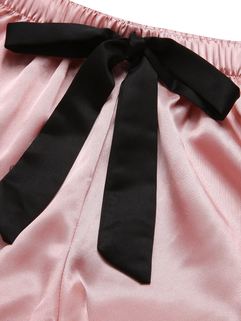 1970er Spaghetti Träger Satin Band Pyjama