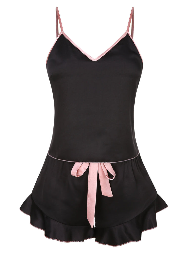 1970er Spaghetti Träger Satin Band Pyjama