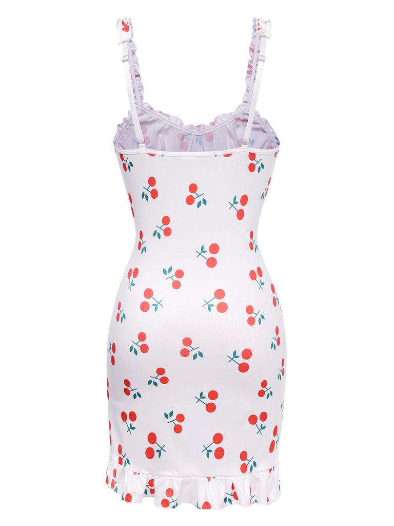 1960er Rot Kirsche Gerüscht Saum Träger Nachthemd