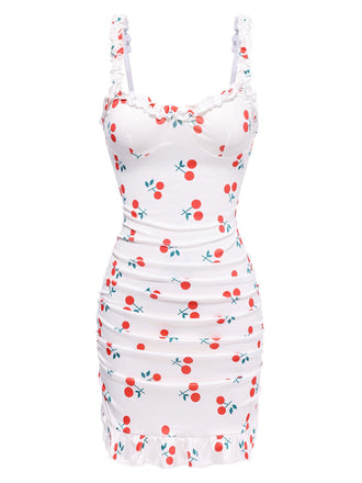 1960er Rot Kirsche Gerüscht Saum Träger Nachthemd