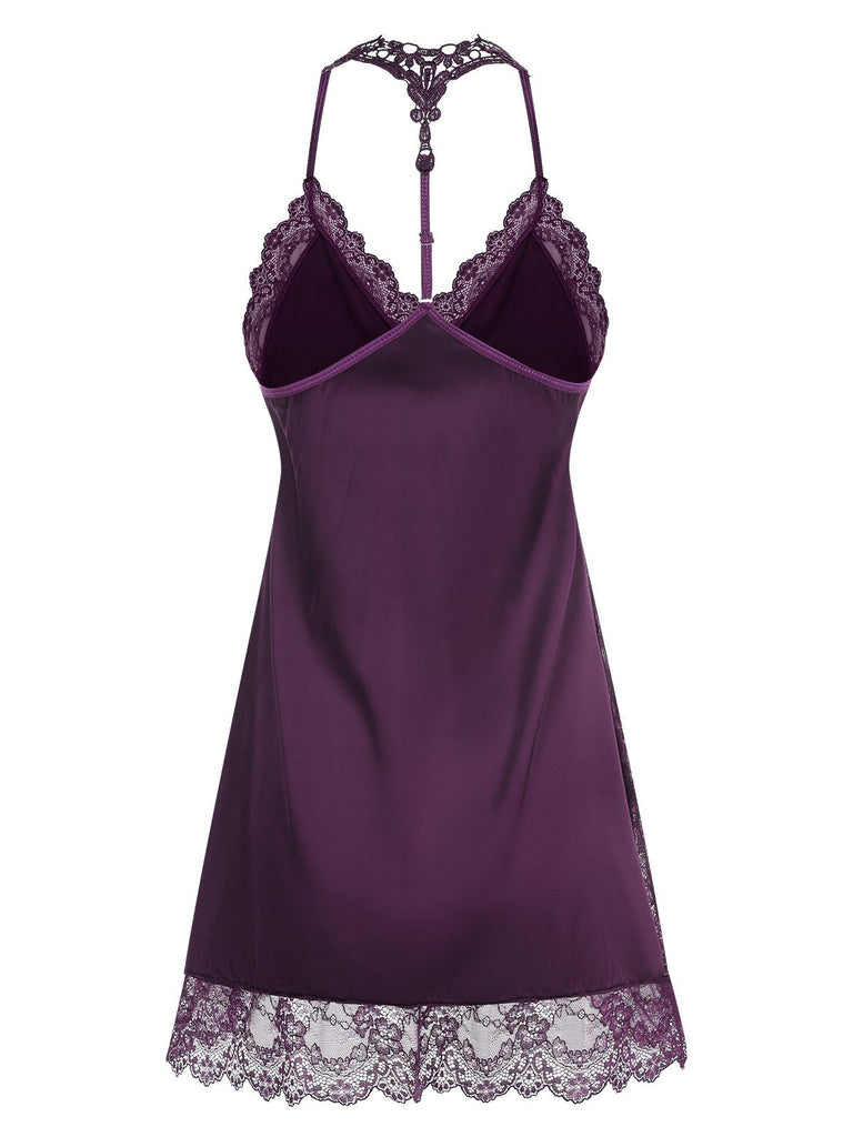 1970er Spitze Patchwork Spaghetti Träger Nachthemd